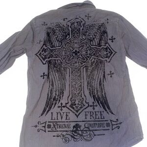 xtreme couture black velvet button up